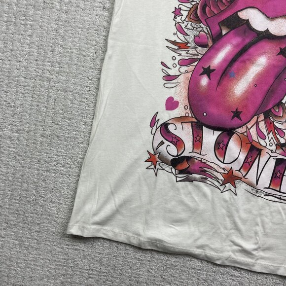 NEW The Rolling Stones Band T-Shirt Wom Sz XS White Off-White Tattoo Graphic - Picture 6 of 15